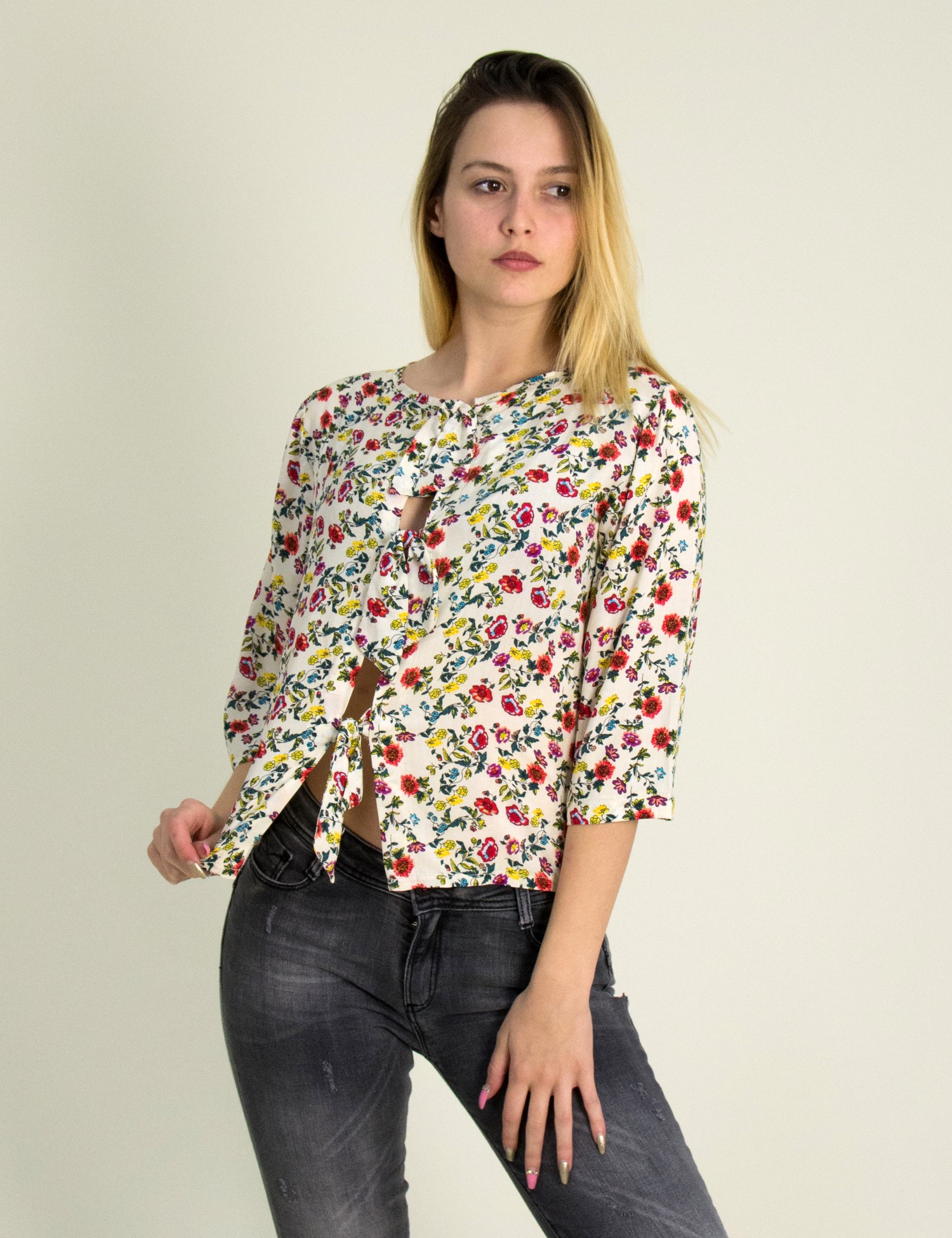 Γυναικεία μπλούζα μπεζ floral 230370V